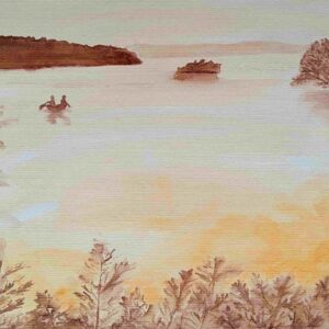 Seelandschaft in den Adirondacks, Upstate New York, Tusche, 48 x 36 cm, 2020