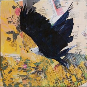 Bald Eagle, Collage, Öl auf Leinwand/Zeitung, 40 x 40 cm, 2025