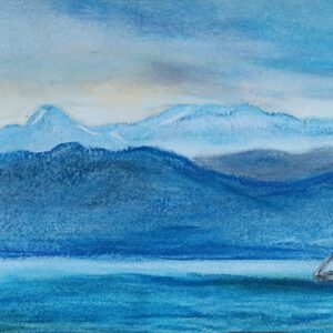 Abend am Bodensee, Aquarell und Pastellkreide, ca. 25 x 21 cm, 2025