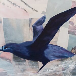 Albatros, Collage, Öl auf Leinwand/Zeitung, 40 x 30 cm, 2026