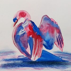 Schwan in voller Farbpracht, Aquarell/Pastell
